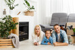 © Angelov - concept housing a young family. Mother father and child in new house with a roof at a home