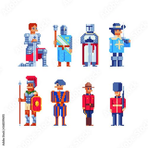 Knights. Pixel art medieval character. Knight with a sword, a warrior ...