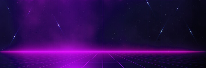 Wall Mural - retro cyberpunk style 80s sci-fi background futuristic with laser grid landscape. digital cyber surf