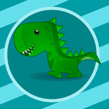 Fototapeta Dinusie - Dino green funny reptile. Cartoon cute dinosaur vector illustration.