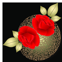 Wall Mural - Floral black and white background with red roses on the ball.