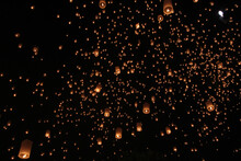 Launching Floating Sky Lanterns In Chiang Mai, Loykratong Festival