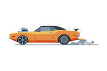 Orange Sport Racing Car, Side View, Retro Fast Motor Racing Vehicle Vector Illustration
