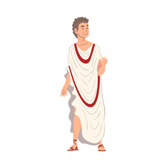 Wall Mural - Roman Philosopher in Traditional Clothes, Ancient Rome Citizen Character in White Tunic And Sandals Vector Illustration
