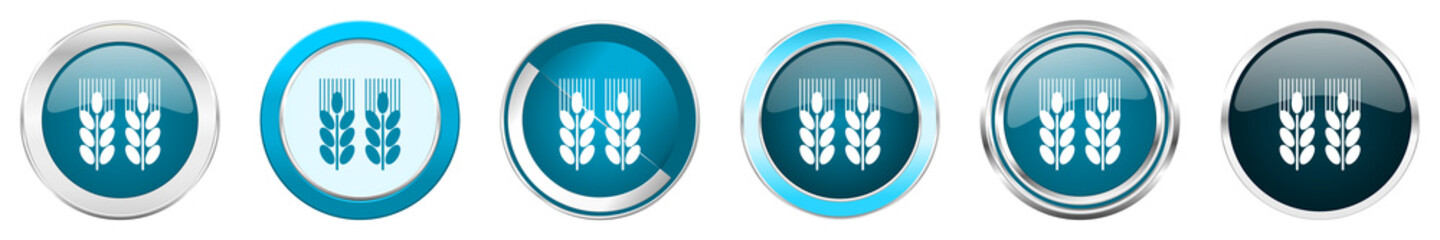 Aufkleber - Agricultural silver metallic chrome border icons in 6 options, set of web blue round buttons isolated on white background.