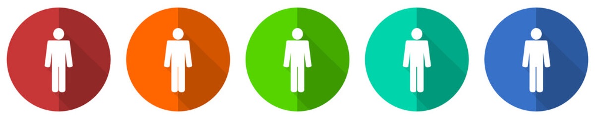 Aufkleber - Male icon set, gender, red, blue, green and orange flat design web buttons isolated on white background, vector illustration