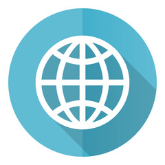 Aufkleber - Globe vector icon, earth, world flat design blue round web button isolated on white background