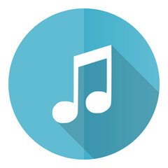 Poster - Music vector icon, flat design blue round web button isolated on white background