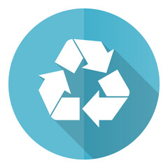 Leinwandbilder - Recycle vector icon, flat design blue round web button isolated on white background