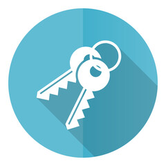 Aufkleber - Keys vector icon, flat design blue round web button isolated on white background