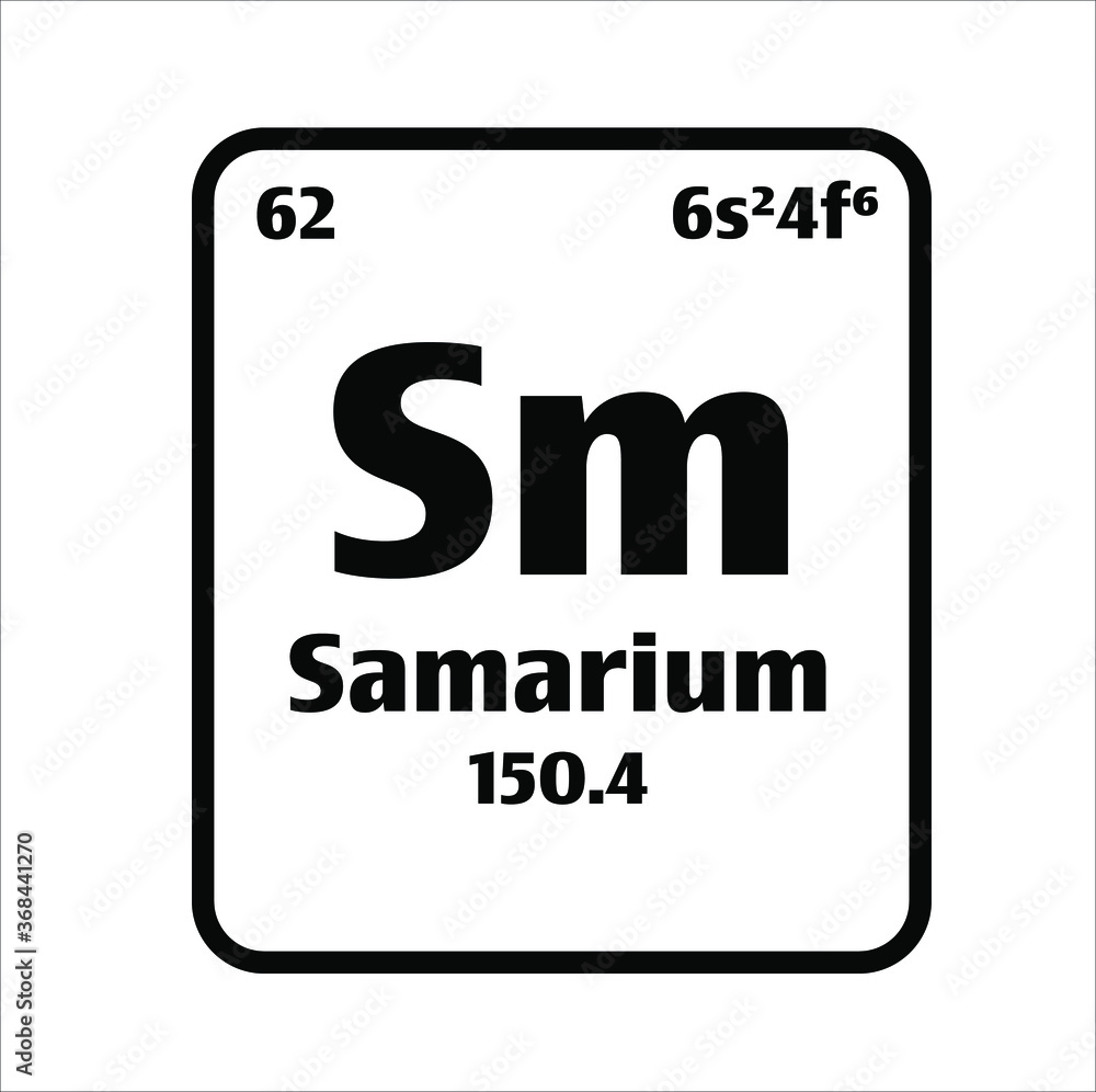 Samarium (Sm) button on black and white background on the periodic ...