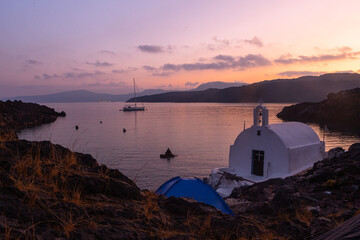 Wall Mural - sunset with yahts on Santorini  island Greece