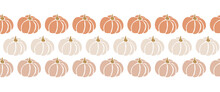 Seamless Vector Border Pumpkins. Repeating Pattern Design For Harvest Festival Or Thanksgiving Day. Feminine Earthy Colors.
