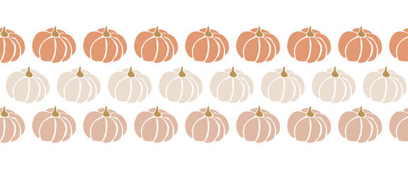 Wall Mural - Seamless vector border pumpkins. Repeating pattern design for Harvest festival or Thanksgiving day. Feminine earthy colors.