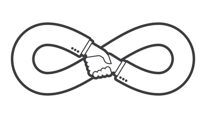 Vector black symbol endless friendship. Shaking business hands. Isolated on white background.