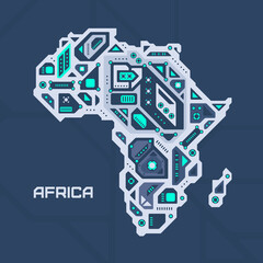 Wall Mural - Abstract futuristic map of Africa. Mechanical circuit of the continent. Technology space background.