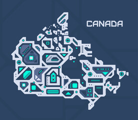 Wall Mural - Abstract futuristic map of Canada. Mechanical circuit of the country. Technology space background.