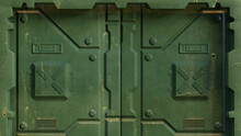 Military Green Sci Fi Door Of Spacecraft Installations And Futuristic Scientific Research Centers, Isolated. 3D Rendering.