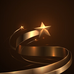 Canvas Print - Gold stars and ribbons with glow effect