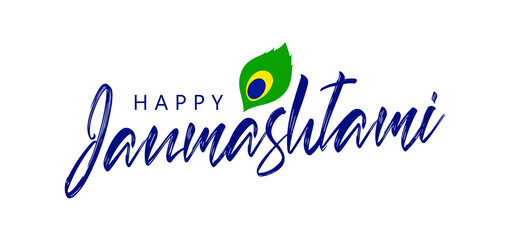 Wall Mural - vector grreting card with handwritten lettering composition of happy janmashtami.