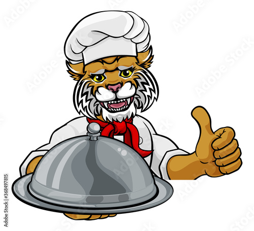 A wildcat chef mascot carto...