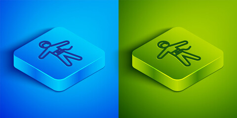 Wall Mural - Isometric line Bungee jumping icon isolated on blue and green background. Square button. Vector Illustration.