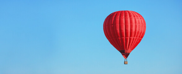 Sticker - Hot air balloon in blue sky, space for text. Banner design