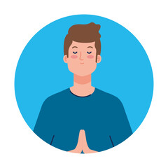 Canvas Print - meditating man in frame circular, on white background vector illustration design