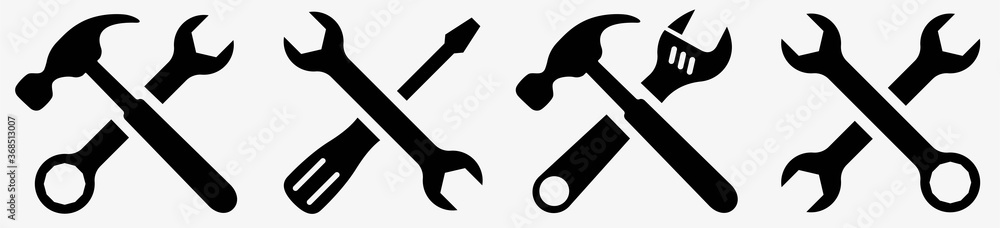 Tool icon set.Hammer turnscrew tools icon.Instrument collection. Vector illustration - obrazy, fototapety, plakaty 