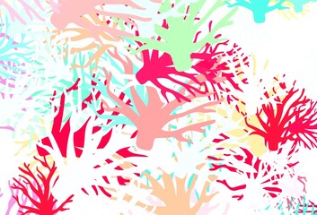  Light Green, Red vector doodle background with leaves.
