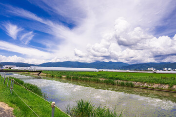 Canvas Print - 諏訪市　有賀付近から諏訪湖中央アルプス方面の風景