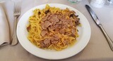 Fototapeta Big Ben - Plate of tagliatelle al tartufo, delicious type of Italian pasta.