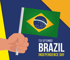 Canvas Print - 7 september, celebration brazil independence day, and hand with flag vector illustration design