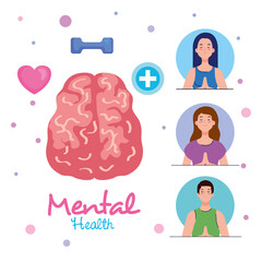 Canvas Print - mental health concept, with brain and people meditating vector illustration design