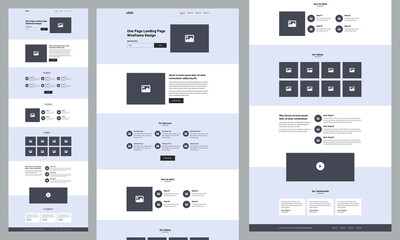 Wall Mural - one page landing website design template for business. landing page ux ui wireframe. flat modern res