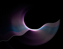 The Lilac And Violet Wave Travels Along A Semicircular Surface. Graphic Design Element On Black Background. 3D Rendering. 3d Illustration