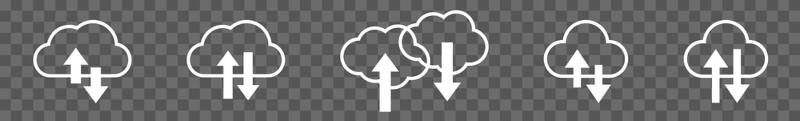 Wall Mural - Cloud Upload Download Icon White | Clouds Arrow Up Down Illustration | Computing Storage Symbol |  Server Data Internet Logo | IT Service Sign | Isolated | Variations
