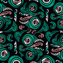 Floral Heart Seamless Repeat Pattern In Biscay Green, Rose Tan, White And Next-level Black