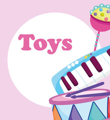 Sticker - toys object for small kids to play cartoon, piano drum and rattle