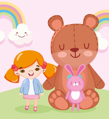 Sticker - toys object for small kids to play cartoon, doll teddy bear and rabbit