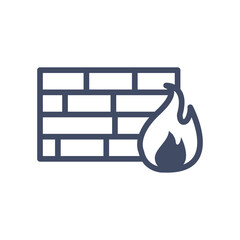 Sticker - bricks wall with flame line style icon vector design