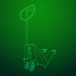 © newb1 - Hand pallet jack lift. Manual forklift. Logistics shipping concept. Wireframe low poly mesh vector illustration.