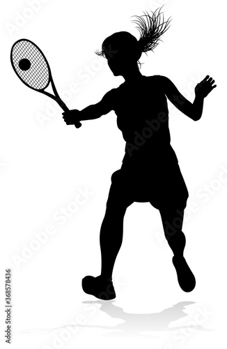 A tennis player woman silho...