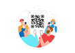 © Mussbila - Qr code scanning concept with people scan code using smartphone for payment flat vector illustration. Hand with pnone and scanning barcode