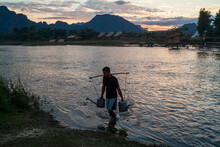 Sunset On Nam Song River In Vang Vieng, Laos
