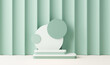 © Tiviland - Minimal scene with podium and abstract background. Pastel blue and green colors scene. Trendy 3d render for social media banners, promotion, cosmetic product show. Stage for fashion on website.