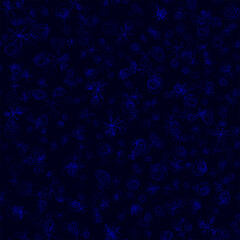 Hand Drawn blue Snowflakes Christmas Seamless Patt