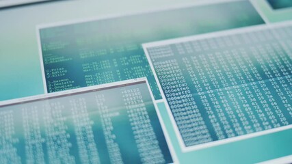 Different windows open on a screen with data records from code and numbers