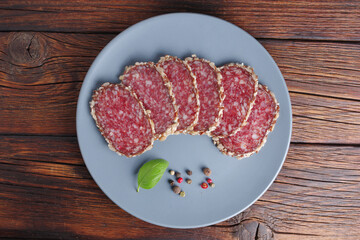 Wall Mural - Slices of smoked sausage