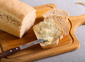 Whole grain homemade bread with butter